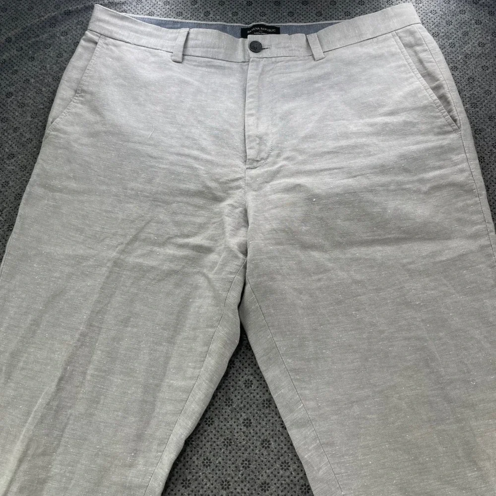 Banana Republic Aiden Chino Pants Mens 36x32 Gray Linen Cotton Slim Straight